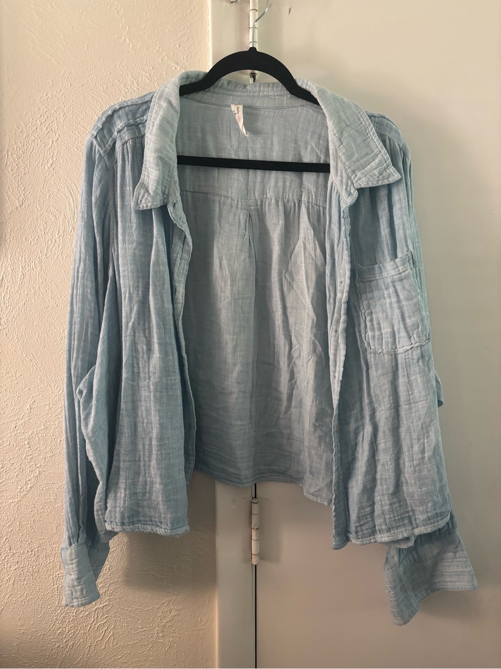 Women's Light Blue Gauze Button-Down Shirt and short SET
